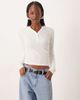 ASOS DESIGN ASOS DESIGN shrunken waffle knit long sleeve henley tee in cream-White - 1