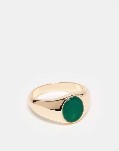 ASOS DESIGN ASOS DESIGN signet ring with semi precious emerald s in gold