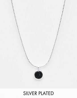 ASOS DESIGN ASOS DESIGN silver plated necklace with black semi precious look pendant