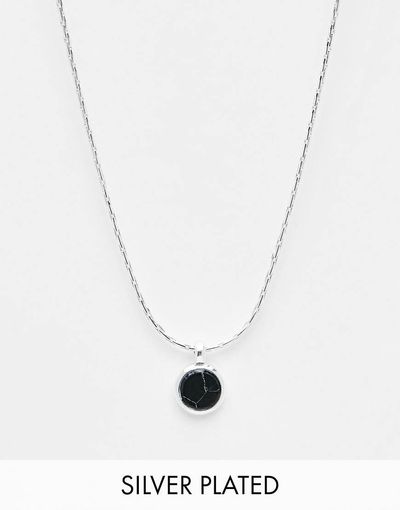 ASOS DESIGN ASOS DESIGN silver plated necklace with black semi precious look pendant