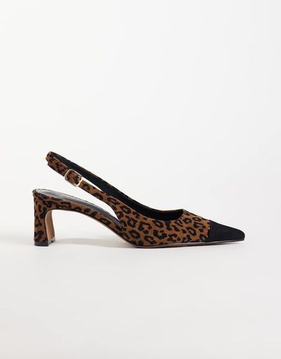 ASOS DESIGN ASOS DESIGN Simba toe cap detail slingback mid-height heeled shoes in leopard-Multi