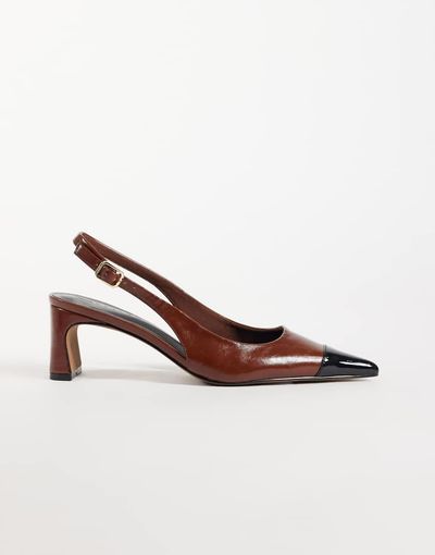 Asos Design Simba Toe Cap Detail Slingback Mid-Height Heeled Shoes
