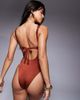 ASOS DESIGN ASOS DESIGN Simone shiny balconette padded underwire swimsuit in bronze-Brown - 2