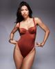 ASOS DESIGN ASOS DESIGN Simone shiny balconette padded underwire swimsuit in bronze-Brown - 4