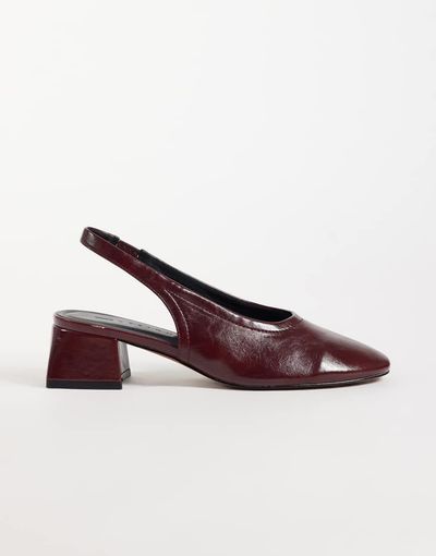 ASOS DESIGN ASOS DESIGN Sindy minimalist block heeled slingback pumps in burgundy-Red