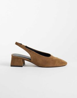 ASOS DESIGN ASOS DESIGN Sindy minimalist block heeled slingback pumps in taupe suedette-Neutral