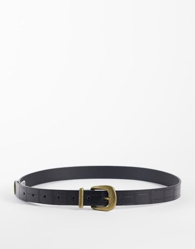 ASOS DESIGN ASOS DESIGN skinny belt with gold curve buckle and metal tip in black