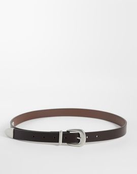 ASOS DESIGN ASOS DESIGN skinny belt with silver curve buckle and metal tip in brown-Black