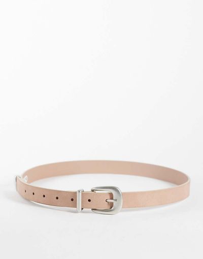 ASOS DESIGN ASOS DESIGN skinny belt with silver curve buckle and metal tip in neutral