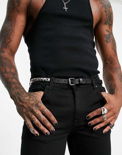 ASOS DESIGN ASOS DESIGN skinny belt with studding in black