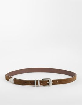 ASOS DESIGN ASOS DESIGN skinny cowhide hair belt with curve buckle and metal tip in brown