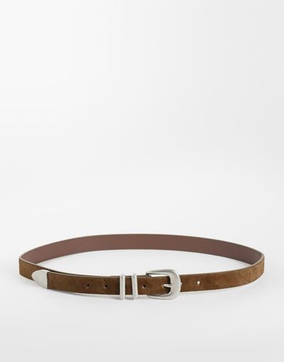 ASOS DESIGN ASOS DESIGN skinny cowhide hair belt with curve buckle and metal tip in brown