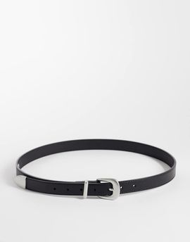 ASOS DESIGN ASOS DESIGN skinny leather belt with curve buckle and metal tip in black
