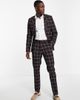 ASOS DESIGN ASOS DESIGN skinny suit pants with window pane check in burgundy-Red - 2