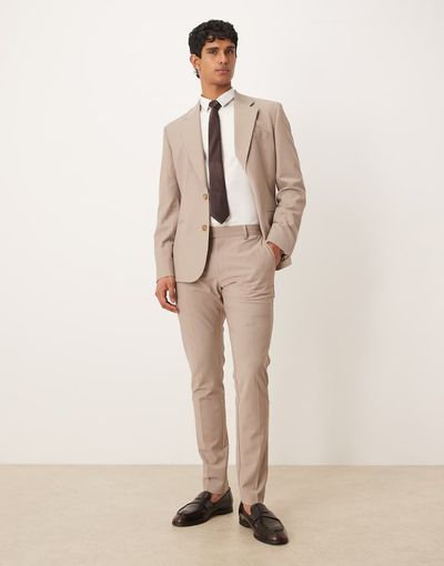 ASOS DESIGN ASOS DESIGN skinny wool rich suit pants in beige-Neutral