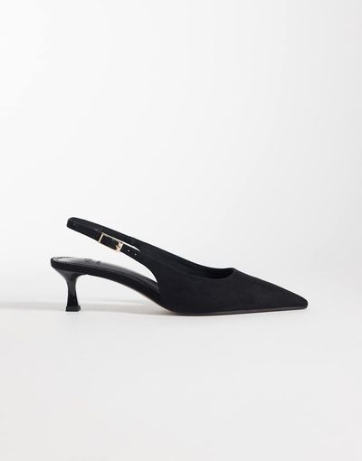 ASOS DESIGN ASOS DESIGN Skip slingback kitten heel shoes in black suedette