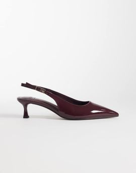 ASOS DESIGN ASOS DESIGN Skip slingback kitten heel shoes in burgundy patent-Red