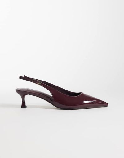 ASOS DESIGN ASOS DESIGN Skip slingback kitten heel shoes in burgundy patent-Red