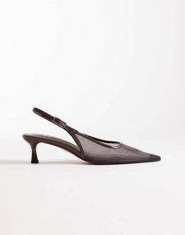 ASOS DESIGN ASOS DESIGN Skip slingback kitten heel shoes in chocolate mesh-Brown