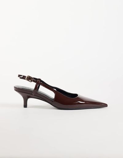 ASOS DESIGN ASOS DESIGN Skippy kitten heel shoes in chocolate patent-Brown