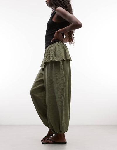 ASOS DESIGN ASOS DESIGN skirt detail balloon pants in khaki-Green