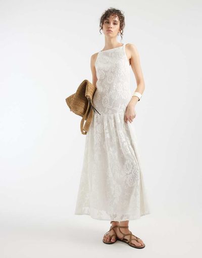 ASOS DESIGN ASOS DESIGN slash neck all over lace midaxi dress in ivory-White