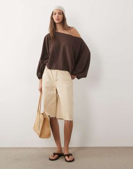 ASOS DESIGN ASOS DESIGN slash neck cuffed batwing sleeve sweater in chocolate-Brown