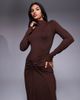 ASOS DESIGN ASOS DESIGN slash neck long sleeve wrap hardware detail midi dress in chocolate-Brown - 4
