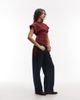 ASOS DESIGN ASOS DESIGN slash neck wrap waist top in burgundy-Red - 2