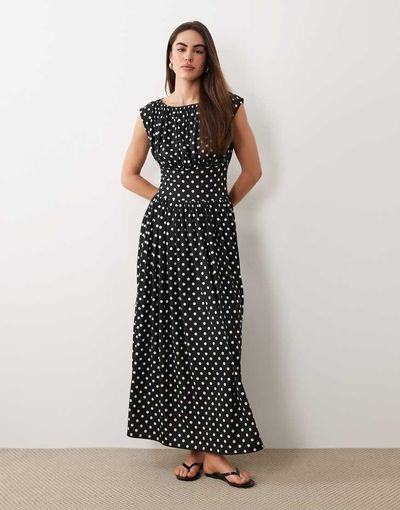 ASOS DESIGN ASOS DESIGN sleeveless cinched waist maxi dress in black and white polka dots-Multi