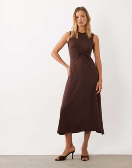 ASOS DESIGN ASOS DESIGN sleeveless midaxi dress with knot detail in chocolate-Yellow