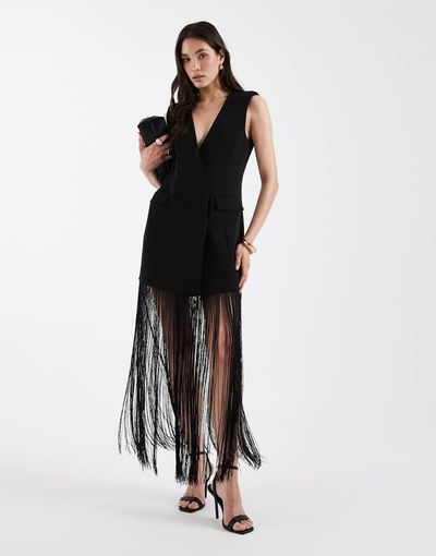 ASOS DESIGN ASOS DESIGN sleeveless tailored tassel detailing blazer dress in black