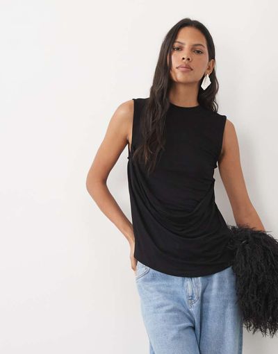 ASOS DESIGN ASOS DESIGN sleeveless with drape tank top in black-Blue