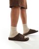 ASOS DESIGN ASOS DESIGN slide sandals in stone hairy suede-Brown - 1