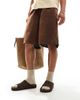 ASOS DESIGN ASOS DESIGN slide sandals in stone hairy suede-Brown - 2