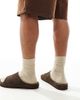 ASOS DESIGN ASOS DESIGN slide sandals in stone hairy suede-Brown - 4