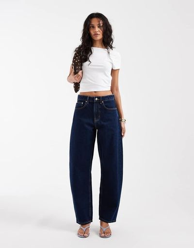 ASOS DESIGN ASOS DESIGN slim barrel leg jeans in rich rinse wash-Navy