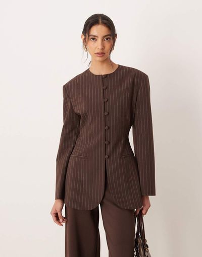 ASOS DESIGN ASOS DESIGN slim fit high neck blazer in chocolate brown