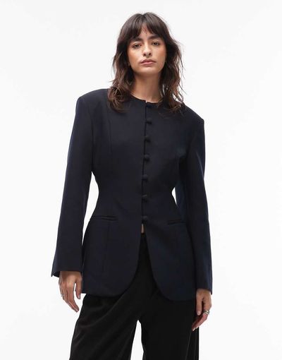 ASOS DESIGN ASOS DESIGN slim fit high neck blazer in navy