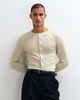 ASOS DESIGN ASOS DESIGN slim fit ribbed long sleeve button through top in beige-NEUTRAL - 3