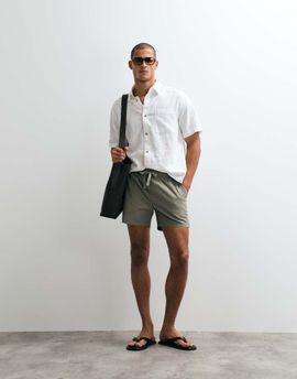 ASOS DESIGN ASOS DESIGN slim linen blend shorts in short length in khaki-Green