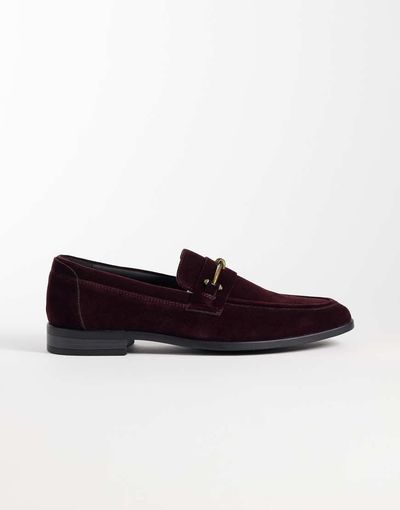 ASOS DESIGN ASOS DESIGN slim loafer with snaffle in burgundy velvet-RED