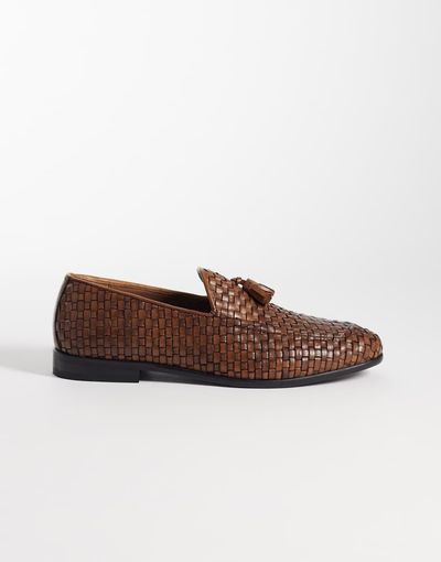 ASOS DESIGN ASOS DESIGN slim loafers with tassel in brown leather weave