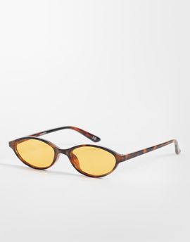 ASOS DESIGN ASOS DESIGN slim oval sunglasses in tort with yellow lens-Brown