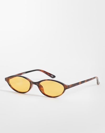 ASOS DESIGN ASOS DESIGN slim oval sunglasses in tort with yellow lens-Brown