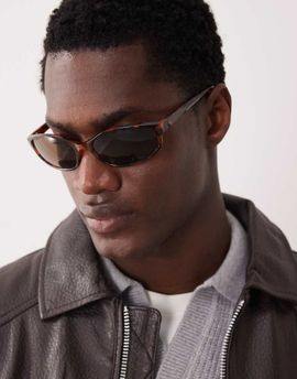 ASOS DESIGN ASOS DESIGN slim oval wrap sunglasses in tortoise shell with brown lenses