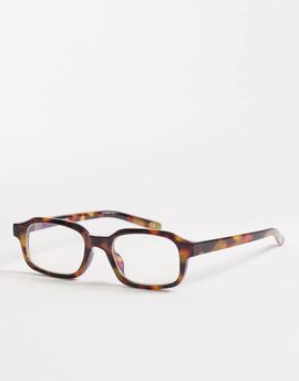 ASOS DESIGN ASOS DESIGN slim rectangle glasses in tortoise with clear lenses-Brown