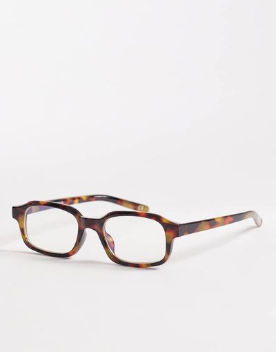 ASOS DESIGN ASOS DESIGN slim rectangle glasses in tortoise with clear lenses-Brown