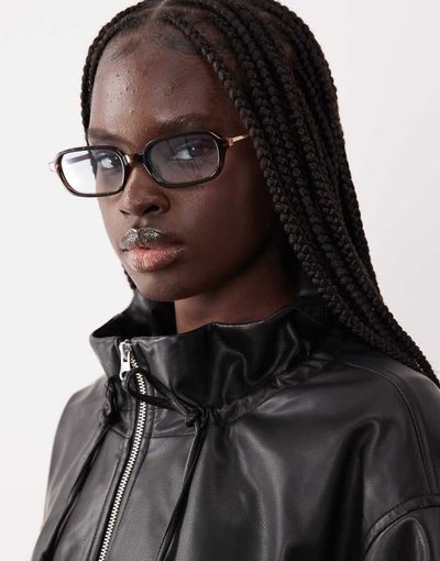 ASOS DESIGN ASOS DESIGN slim square sunglasses in tort with metal temples-Brown