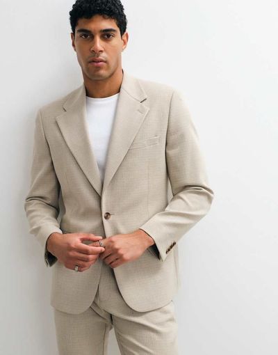 ASOS DESIGN ASOS DESIGN slim suit jacket in beige wool blend tweed-Neutral